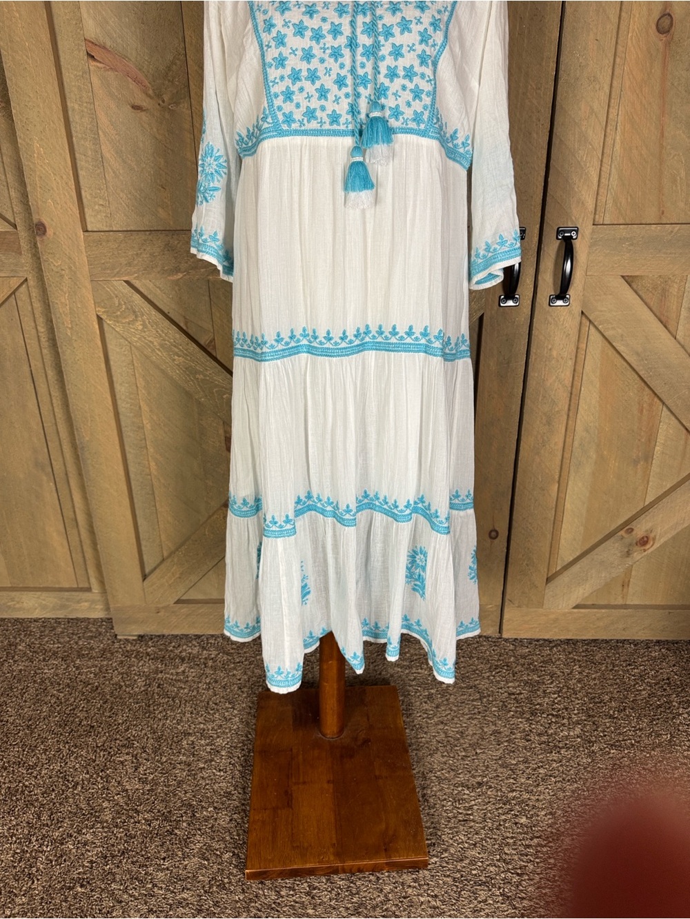 Soft Surroundings Juniper white gauze dress with aqua embroidery Size Small - Picture 11 of 16